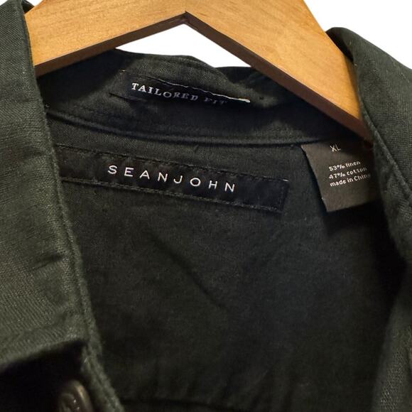 Sean John Mens Black Solid Tailored Fit XL Pockets Long Sleeve Button Up Shirt - Picture 3 of 5